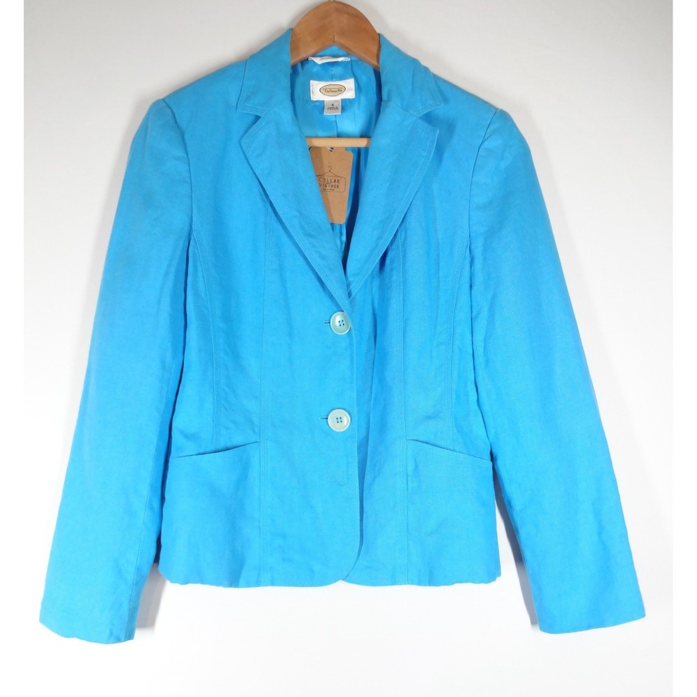 VTG Talbots Irish Linen Blazer Women 6 Blue 2 Button Career Coastal Professional